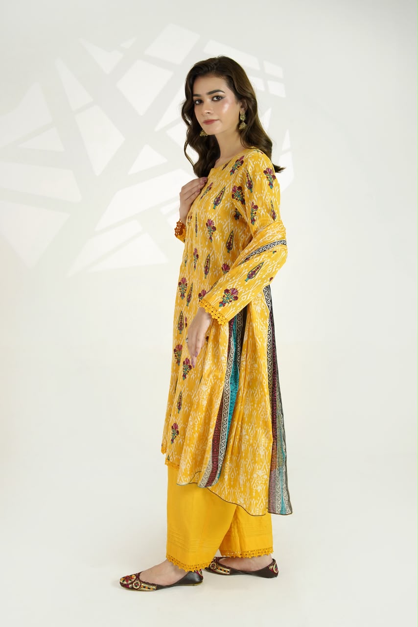 Saffron Bloom Ikat Suit