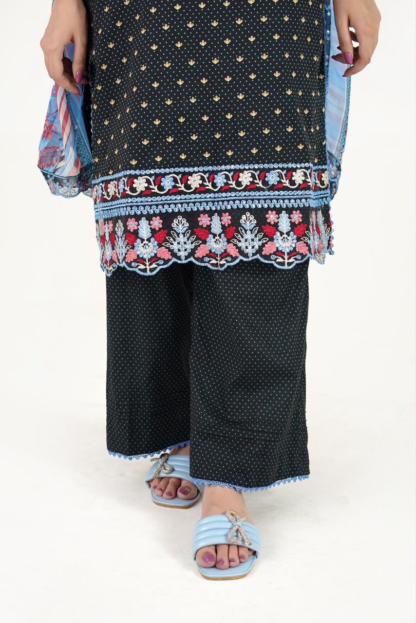 Sapphire Bloom Embroidered Suit