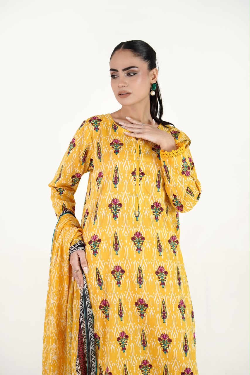Saffron Bloom Ikat Suit