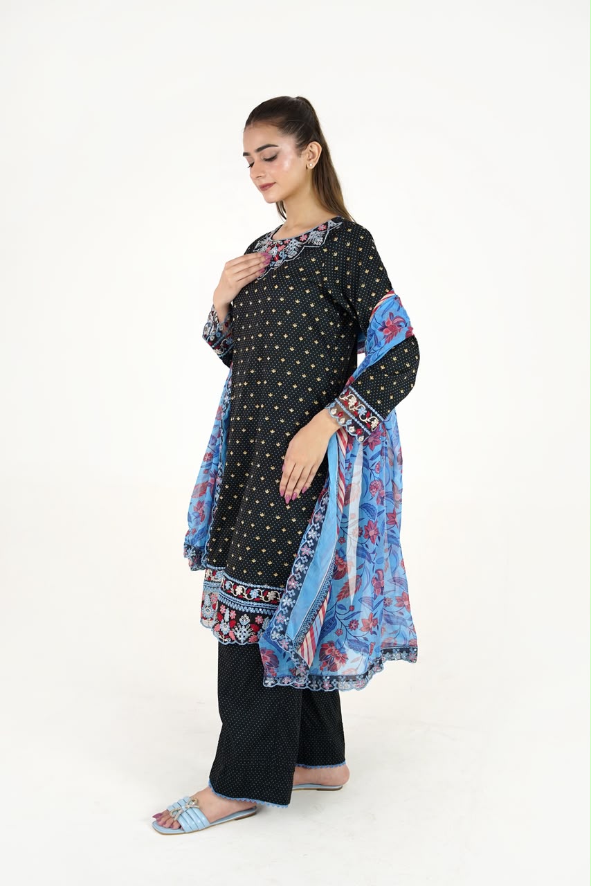 Sapphire Bloom Embroidered Suit