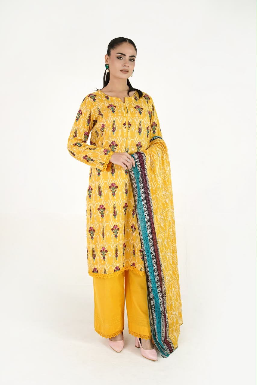 Saffron Bloom Ikat Suit