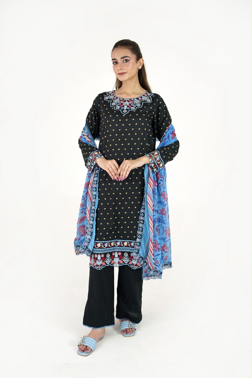 Sapphire Bloom Embroidered Suit