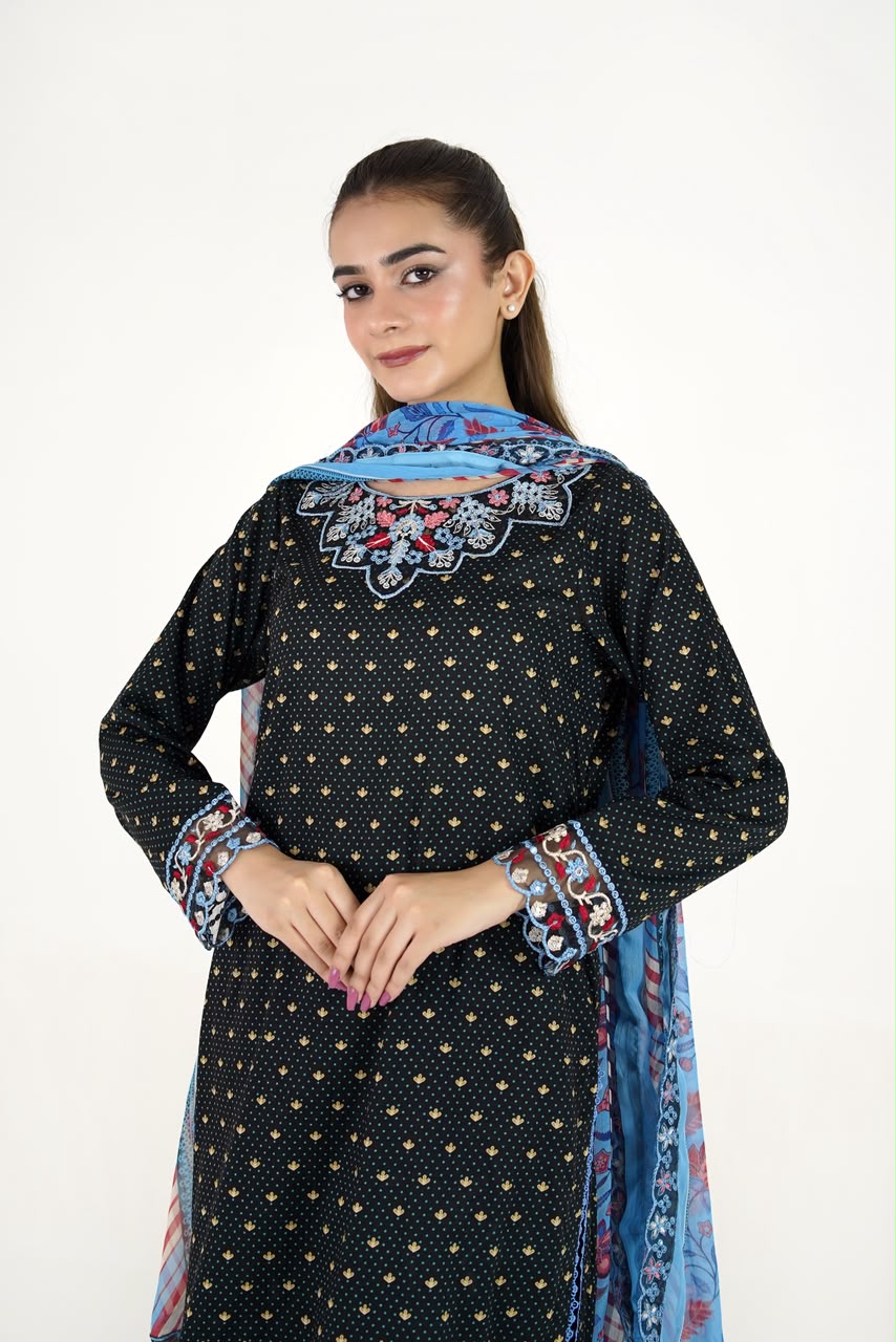 Sapphire Bloom Embroidered Suit