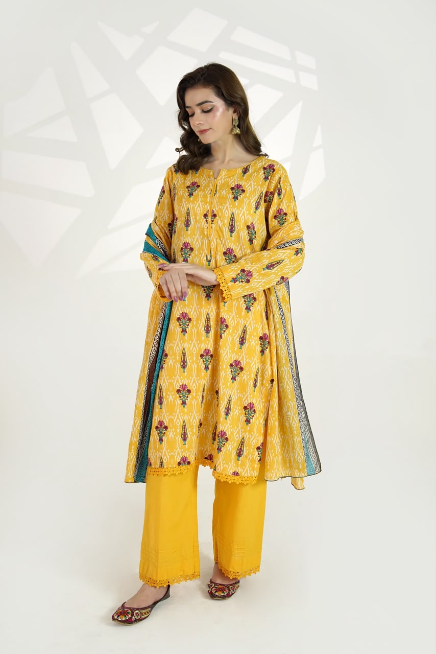 Saffron Bloom Ikat Suit