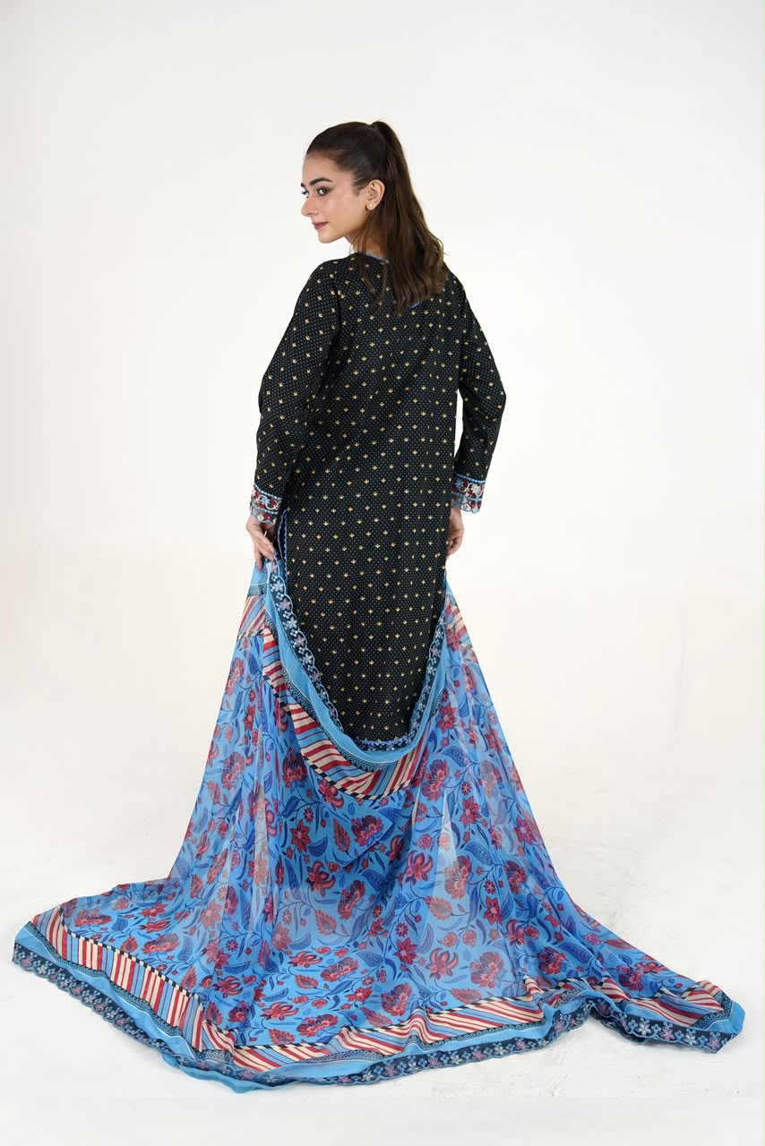 Sapphire Bloom Embroidered Suit