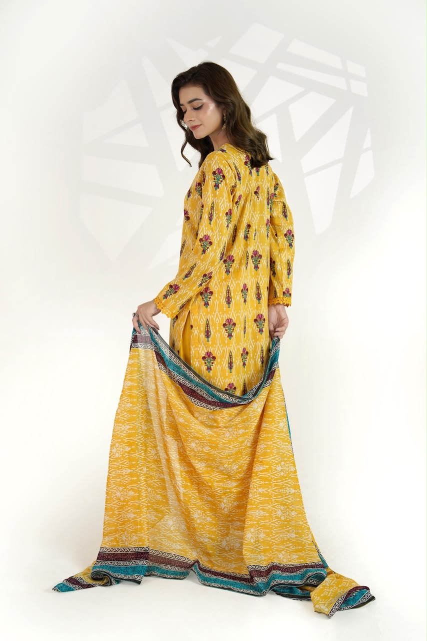 Saffron Bloom Ikat Suit