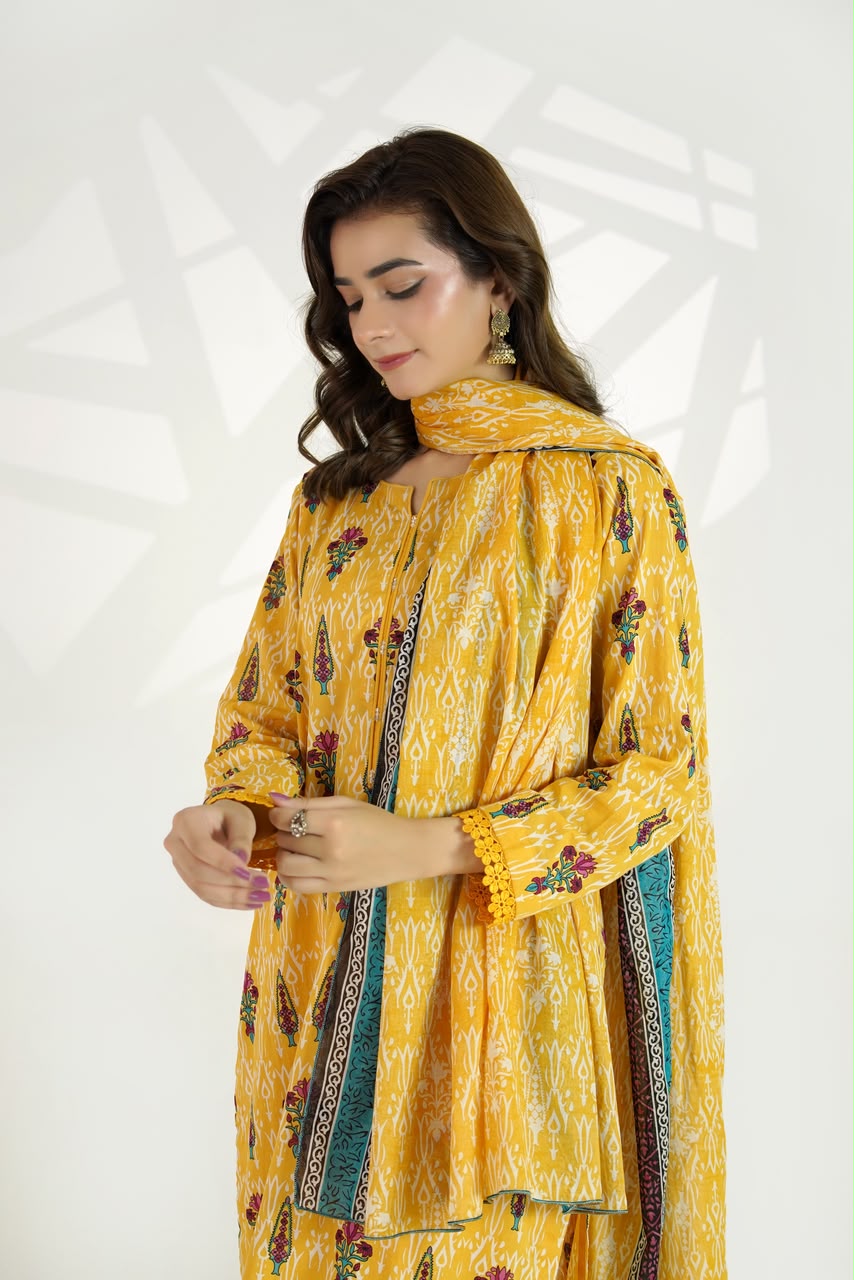 Saffron Bloom Ikat Suit